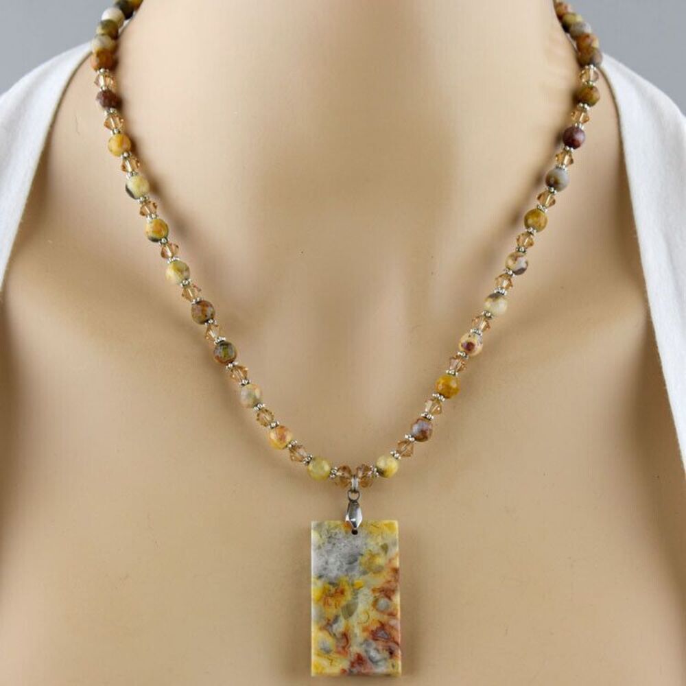 Necklace and Earring Set Yellow Crazy Lace Agate Made with Swarovski Crystals #3